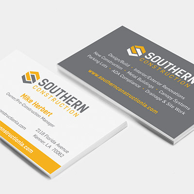 Southern Construction business cards featuring a redesigned logo