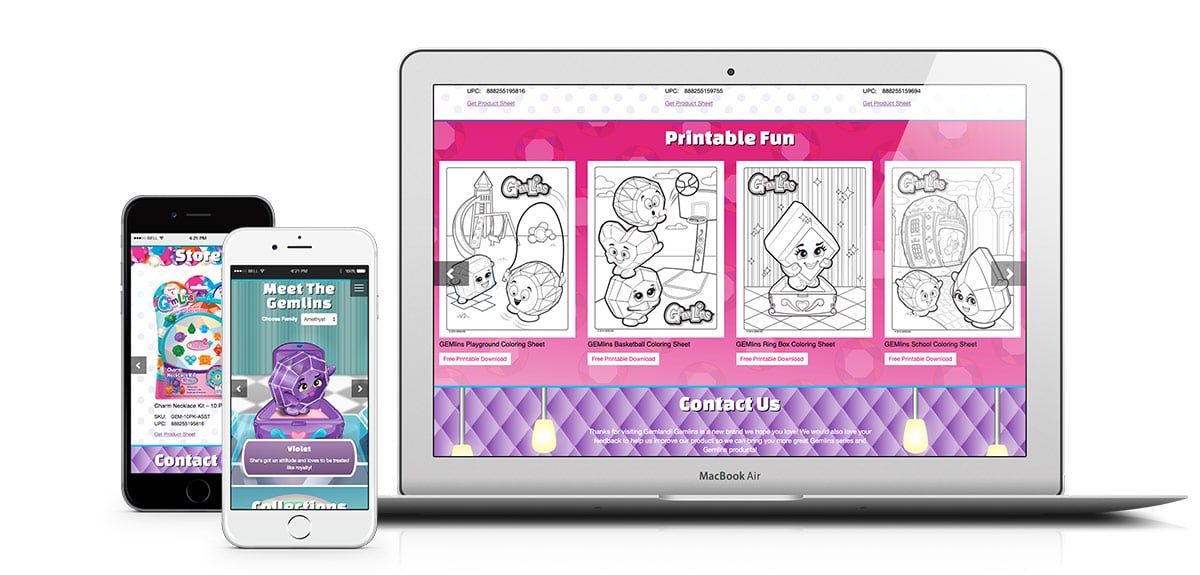Gemlins Website For Kids and Parents - mobile and laptop responsive website